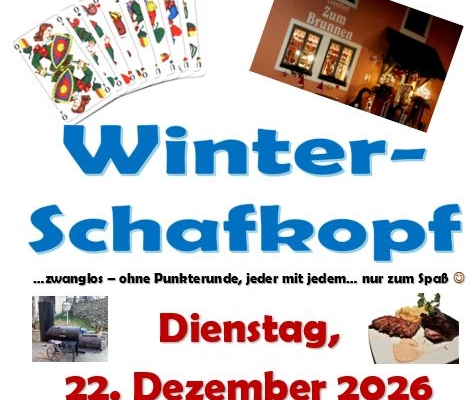 Plakat Winter-Schafkopf am 22. Dezember 2026 im Gasthof Zum Brunnen